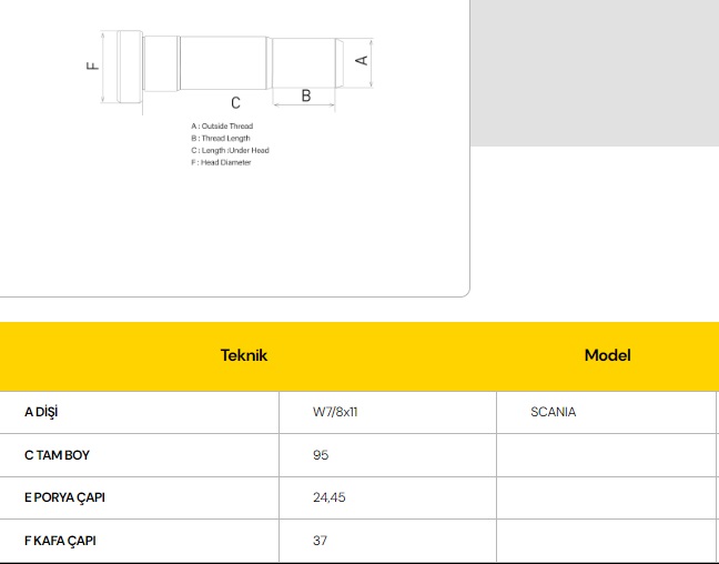 BİJON ARKA SCANİA DİSK YM YUVARLAK KAFA 96 MM